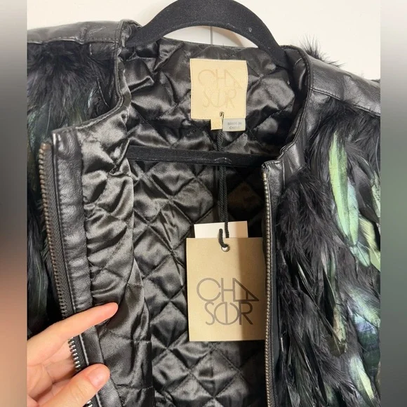 Chaser - Real Feather Jacket- Black & Iridescent - XS NWT - Picture 4 of 7
